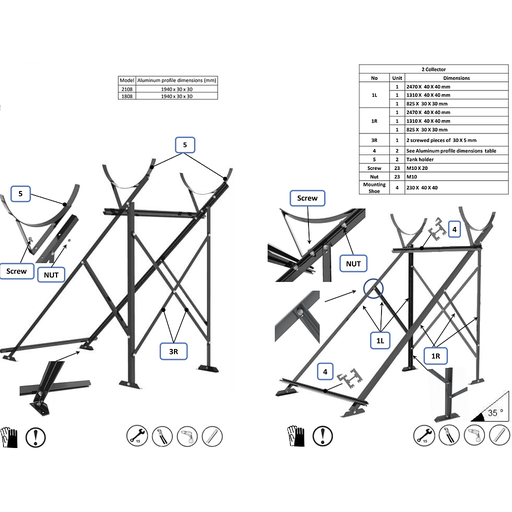 [GS-300-T] Flat Roof Mounting set pour GoSolar ECO 300L Thermosiphon