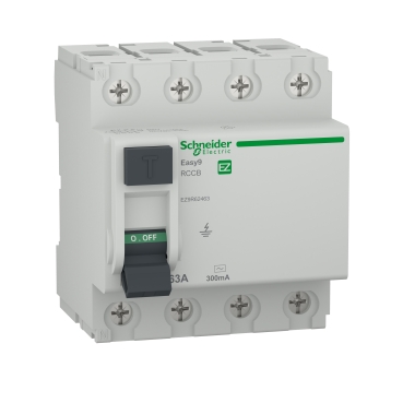 Residual current circuit breaker (RCCB), Easy9, 4P, 63A, AC type, 300mA