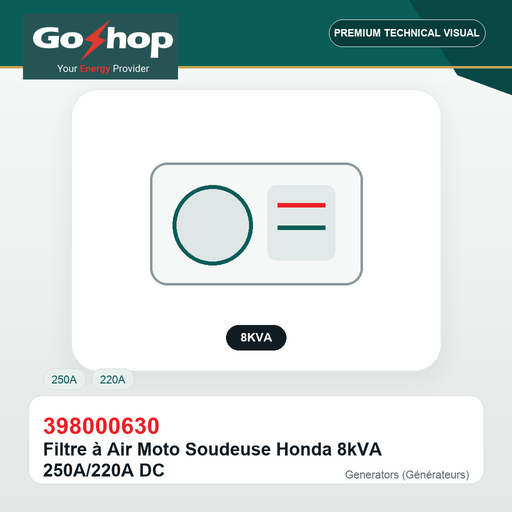 [398000630] Filtre à Air Moto Soudeuse Honda 8kVA 250A/220A DC