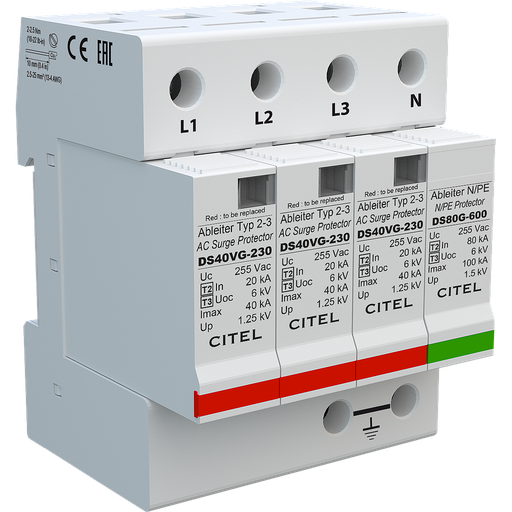 [DS44VGS-230/G] Citel AC Parafodre de Type 2+3-Triphasé+N, In:20kA Imax:160ka