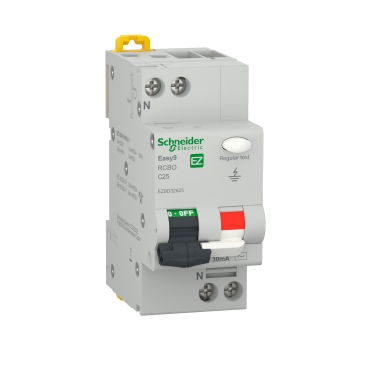 [EZ9D32625] RCBO, Easy9, 1P + N, 25 A, C curve, 4500 A, 30 mA, AC type